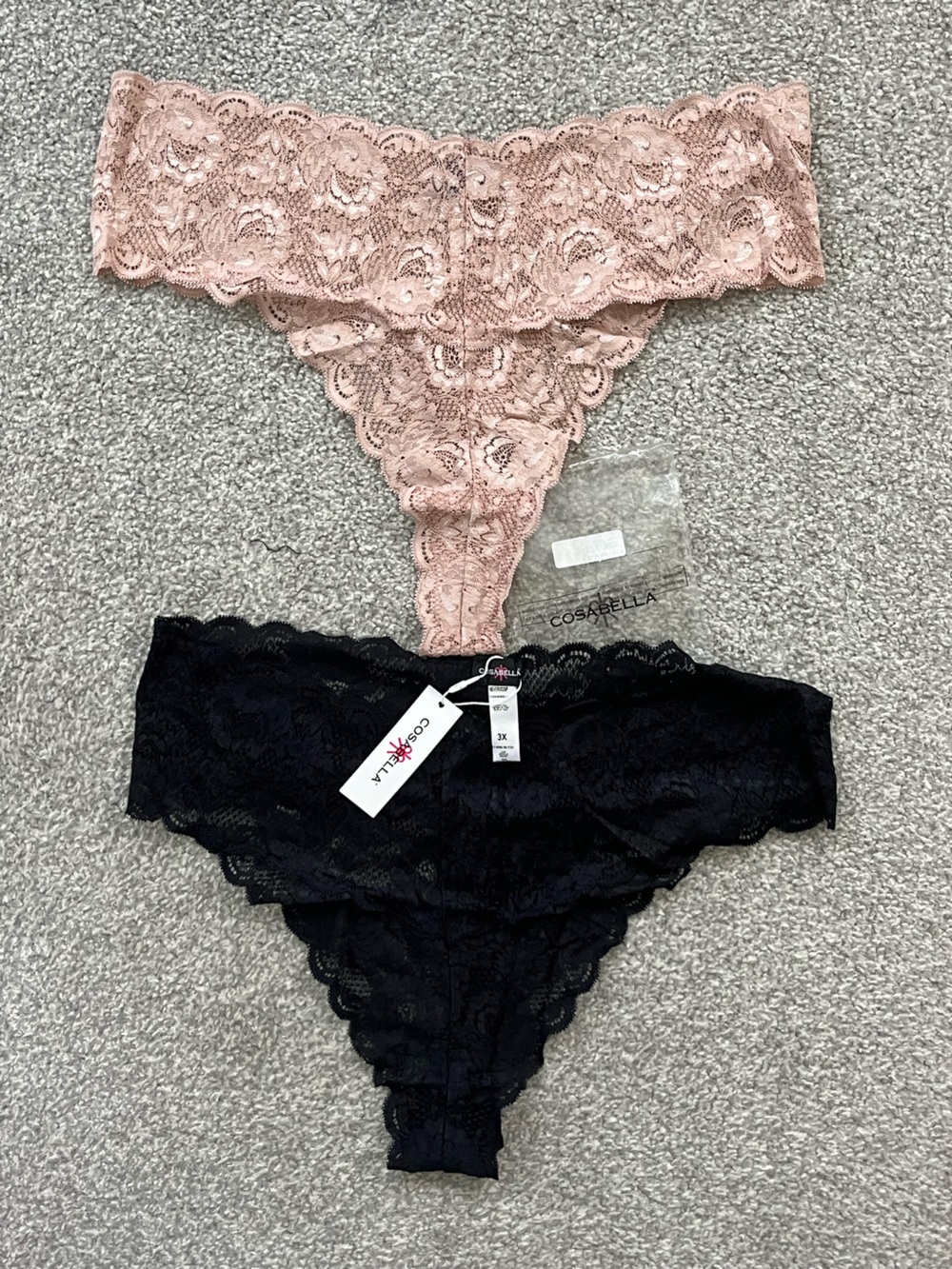 NWT Cosabella Lace Thong Bundle in Blush & Black - Two-Pack Size 3X